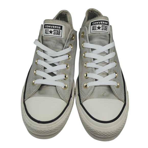 Converse Shoes Womens 8.5 Platform Gray Leather Gold Low Tops Grunge Preppy - Picture 6 of 15